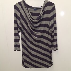 Saks Fifth Avenue Women's Striped Top Purple Gray Large